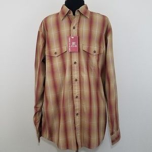 NWT, Sand Khaki Plaid Long Sleeve Button, Large